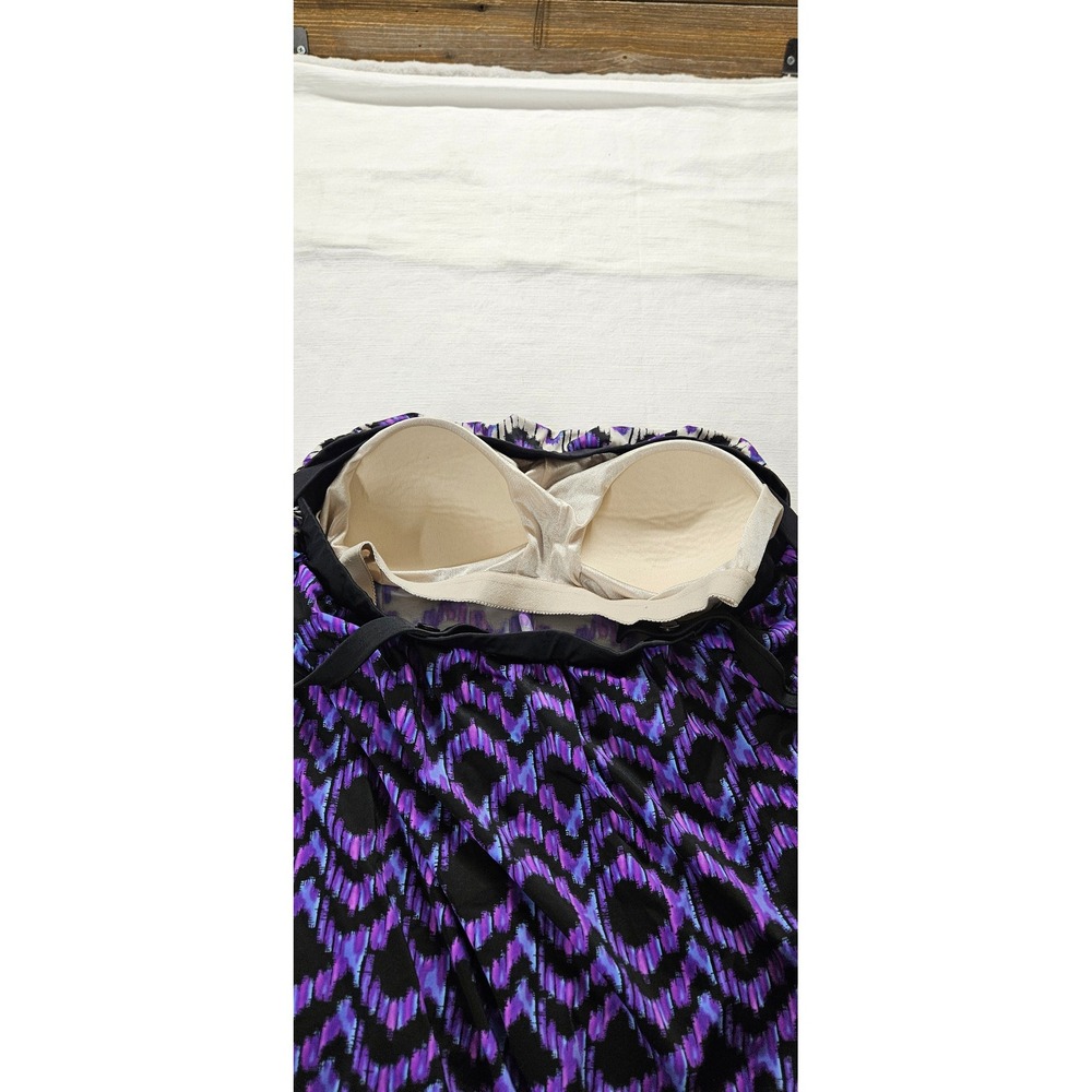 Azul Purple Ikat Chevron Blouson Tankini Swim Top Womens 18W Side Tie Padded - Picture 3 of 4